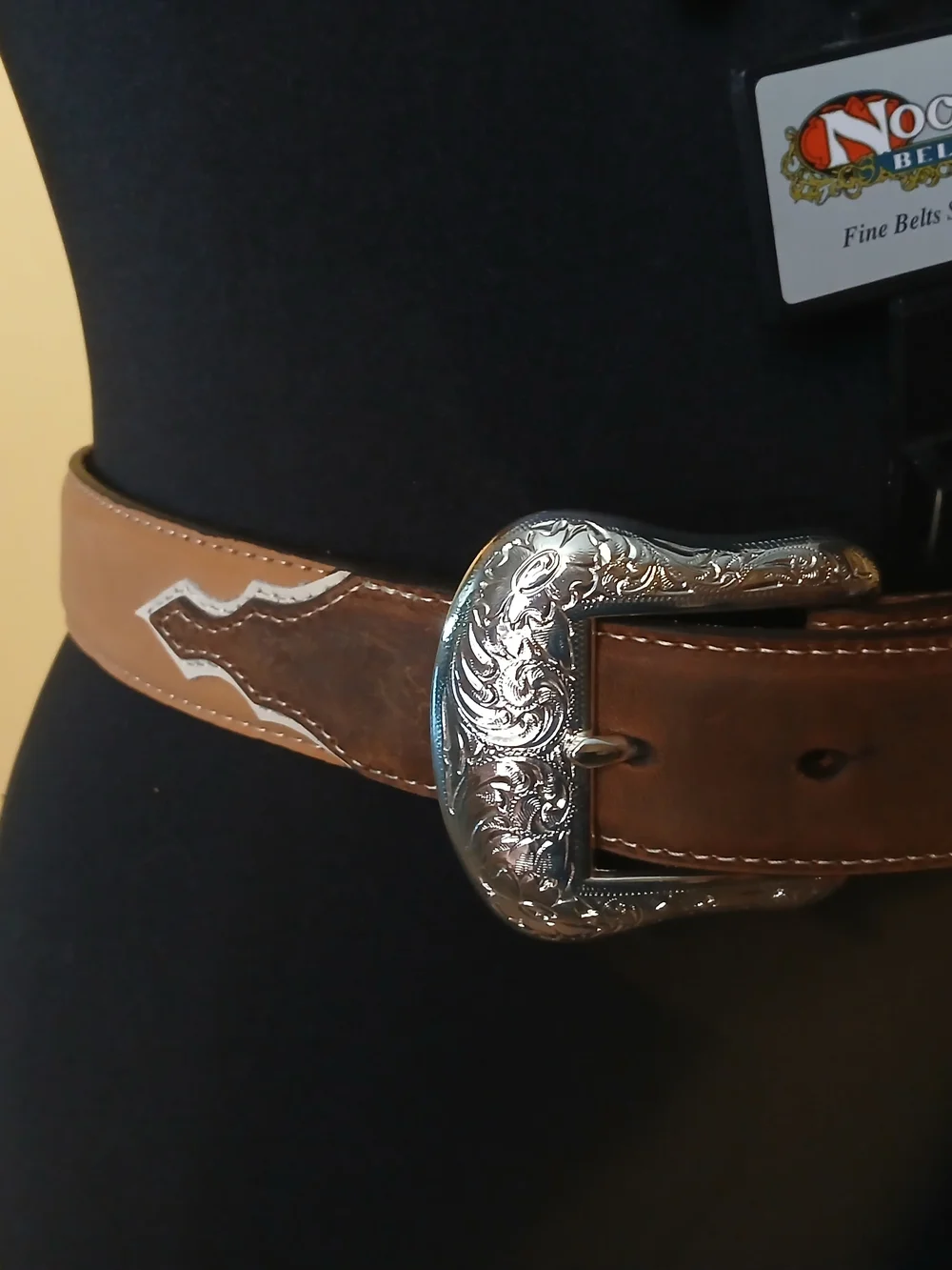 Nocona Brown Leather Western Belt with Silver Engraved Buckle